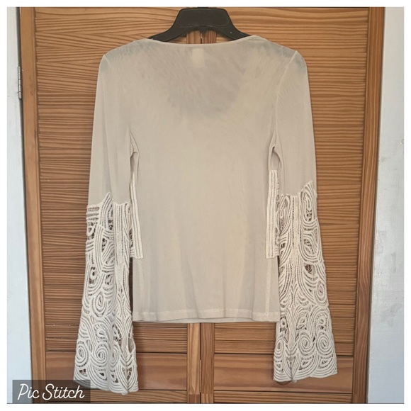 ON HOLD! Vintage VIVIENNE TAM Y2K / 2000s sheer mesh & lace bell sleeve top. M - Picture 5 of 10